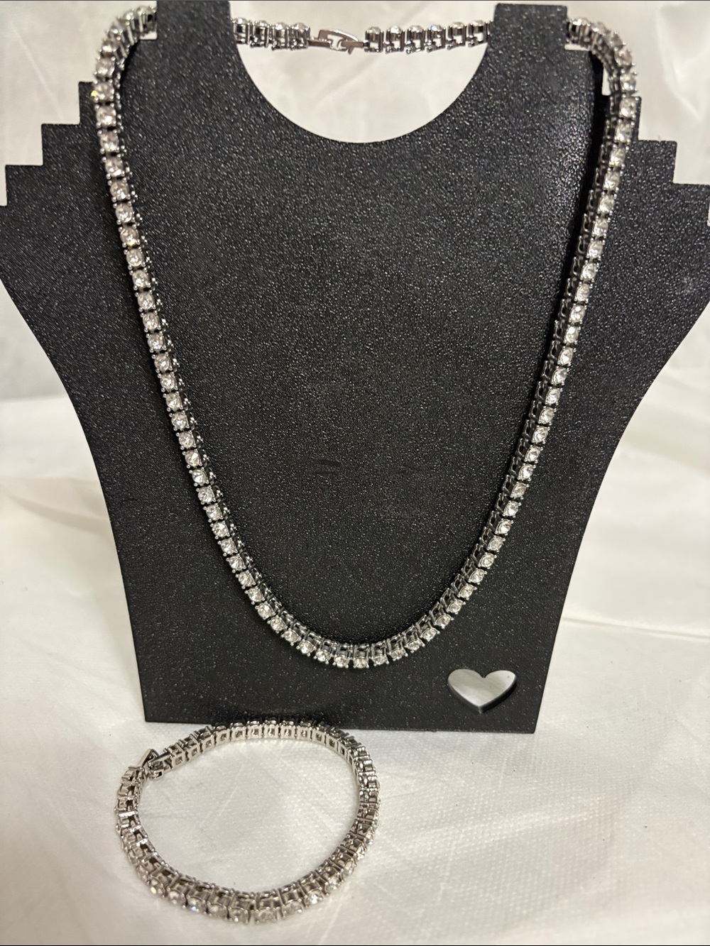 Tennis Necklace and Bracelet Diamond Lab Set 14 kt white gold overlay finish